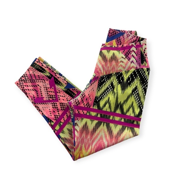 Brazilian Retro Tropical Neon Colorful High-Waisted Crossover Crop‎ Leggings OS - Picture 3 of 4
